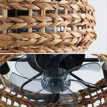 Archer 20.25" 4-Light Coastal Bohemian 6-Speed Metal/Seagrass Mobile-App/Remote-Controlled Lantern LED Ceiling Fan - JONATHAN Y